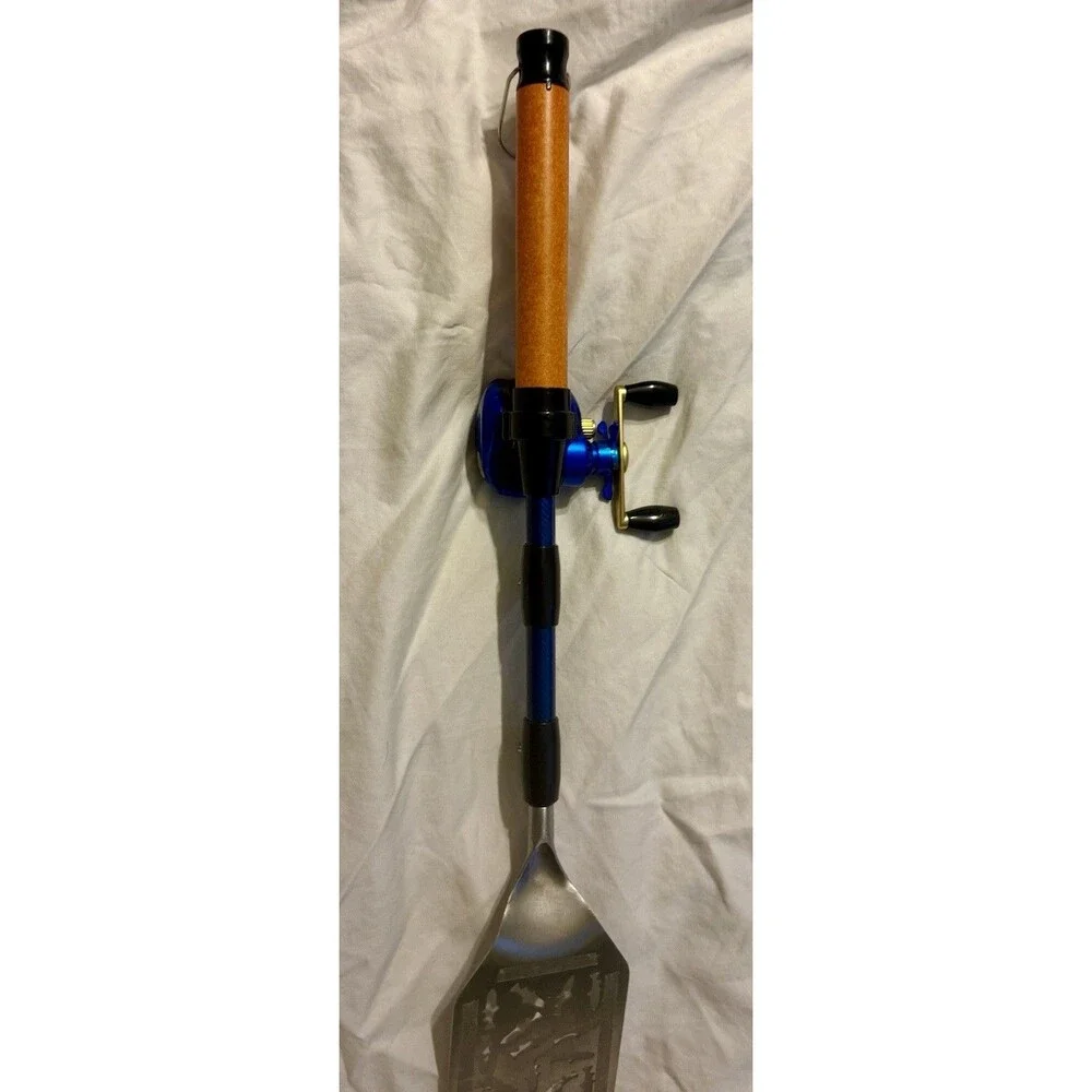 Fishing Rod Handle Spatula with Baitcasting Reel Design, 18.5 inch Blue & Gold